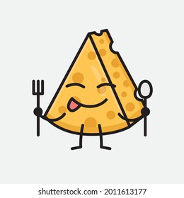 Vector Illustration of Cheese Character with cute face and simple body line drawing on isolated background
