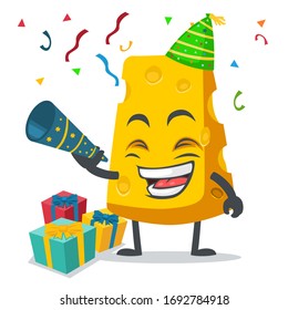 vector illustration of cheese character or mascot celebrate new year party