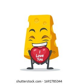 ilustración vectorial del personaje de queso o mascota dar símbolo de amor y dice que te amo
