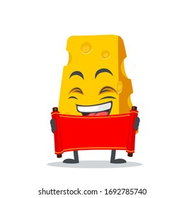 vector illustration of cheese character or mascot holding blank red scroll