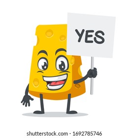 vector illustration of cheese character or mascot holding sign says yes