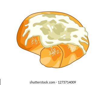 Vector illustration of cheese danish bread, vector bread isolated on white background, cute cartoon vector illustration of a cake.