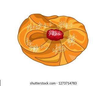 Vector illustration of cheese danish bread, vector bread isolated on white background, cute cartoon vector illustration of a cake.