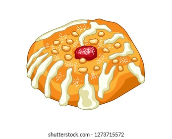 Vector illustration of cheese danish bread, vector bread isolated on white background, cute cartoon vector illustration of a cake.