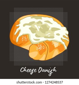 Vector illustration of cheese danish bread, vector bread.
