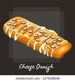 Vector illustration of cheese danish bread, vector bread.