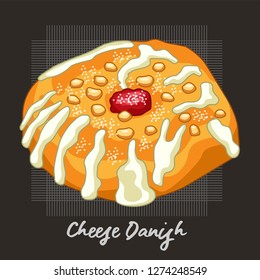 Vector illustration of cheese danish bread, vector bread.