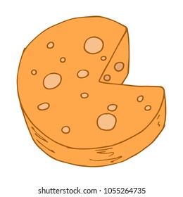 Vector illustration of cheese. Hand drawn cheese with large holes.