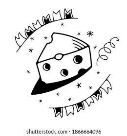 Ilustración vectorial con queso. Aislado sobre un fondo blanco. Ilustraciones de garabatos.
