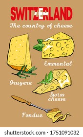 Vector illustration cheese origin map of Switzerland 