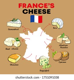 Vector illustration cheese origin map of France