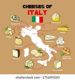 Vector Illustration Cheese Origin Map Italy Stock Vector (Royalty Free ...