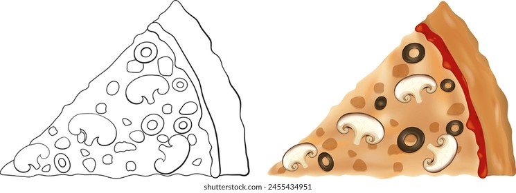 Vector illustration of a cheese and pepperoni pizza slice.