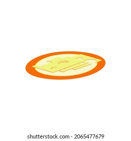 A vector illustration of cheese slices on the plate isolated on transparent background. Designed in yellow, pinkish, red colors for web concepts, prints, wraps