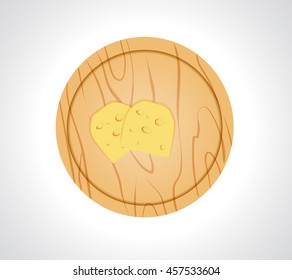 Vector illustration of cheese slices on a board for cutting 