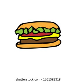 Vector illustration of a cheeseburger with tomato and lettuce