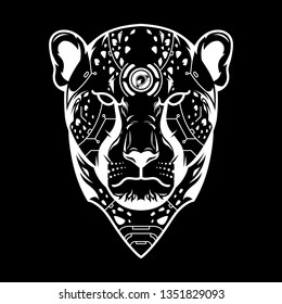 Vector Illustration. Cheetah Head in Black Background. Lineart Style