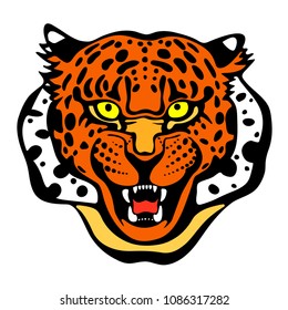Vector illustration of cheetah head color version.Tattoo style