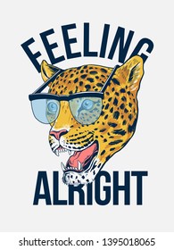 Vector illustration of cheetah head with sunglasses, and text slogan. For t-shirt prints, posters and other uses.