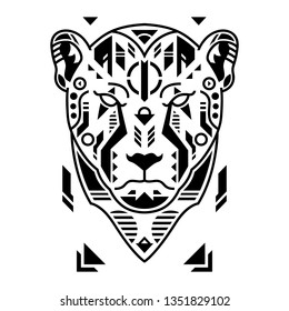 Vector Illustration. Cheetah Head in White Background. Unique Lineart Style