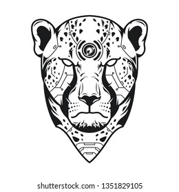 Vector Illustration. Cheetah Head in White Background. Lineart Style