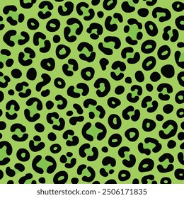 A vector illustration of a cheetah skin pattern in neon green and black.
