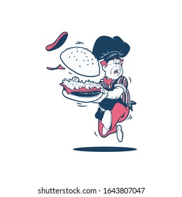 vector illustration of a chef carrying food

