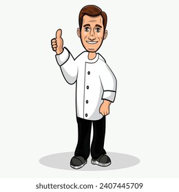 Vector illustration of a chef cartoon showing thumbs up