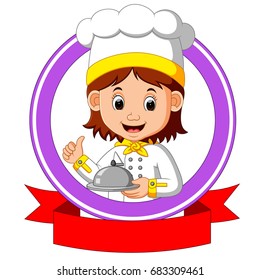 vector illustration of chef cook holding plate dish