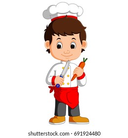 vector illustration of Chef Cook Holding Cleaver Knife And carrot Cartoon