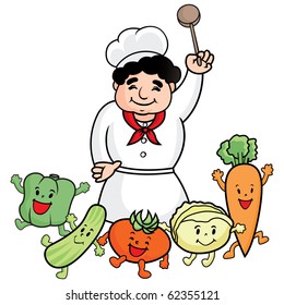 Vector illustration of Chef Cook with vegetables.