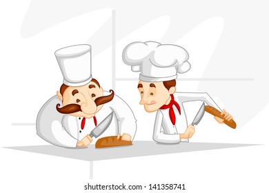 vector illustration of chef cooking in kitchen