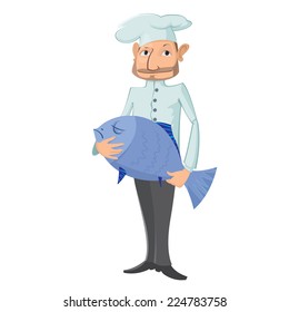 vector illustration. Chef with fish