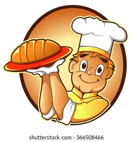 Vector Illustration Of Chef Holding Bread