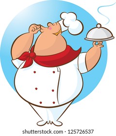 vector illustration of  a chef holding a serving plate and doing excellent sign