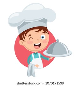 Vector Illustration Of Chef Kid Cooking