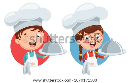 Vector Illustration Of Chef Kids Cooking