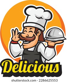 Vector illustration of chef mascot logo with premium quality stock 