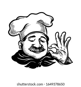 Imagen vectorial del chef con un excelente signo de mano