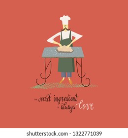 Vector illustration. The chef prepares the dough for baking.