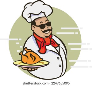 
vector illustration of a chef ready to serve a dish