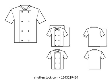 Vector illustration with chef shirts with buttons, sizes and pattern of chef shirts