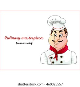 Vector illustration of a chef. For web sites and all kinds of printing (flyers, invitations, posters, stickers, menus, etc.). Cartoon character. For culinary sites.
