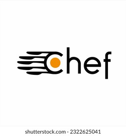 Vector illustration. Chefs. Chef concept fast word design with knife in letter C.