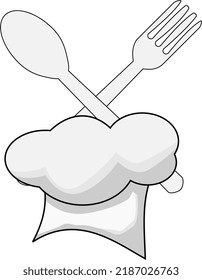 vector illustration of a chef's hat with crossed forks and spoons on the back