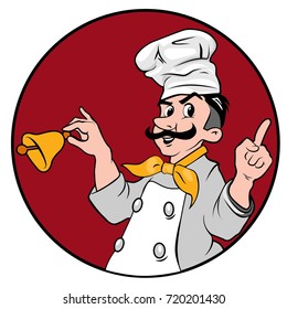 Vector illustration of a chef's logo with a fashion haircut rings in a bell