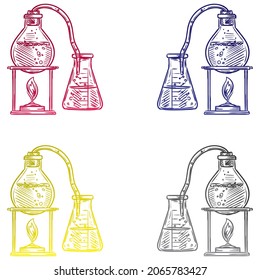 Ilustración Vectorial Del Experimento Químico. Ciencia, Química, Icono De Concepto Experimental Aislado En Un Fondo Blanco. Icono de laboratorio de química

