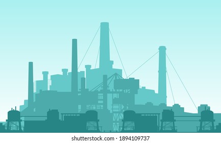 Vector illustration of a chemical factory complex. Suitable for backgrounds from power companies, chemical processing plants, power production and fuel. Silhouette of factory building.