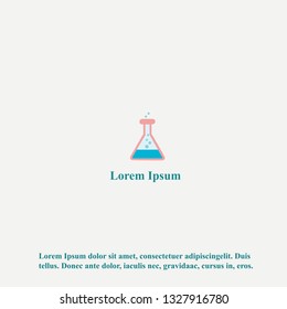 Vector illustration chemical flask with liquid and bubbles, school, scientific topics.
