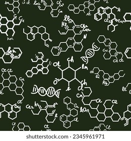 vector illustration of chemical formula background on green chalkboard seamless, seamless, seamless